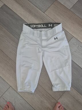 Under Armour White Youth Softball Pants with Gray Waistband Yxl